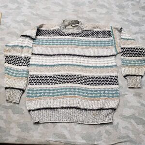 Vintage Private Club Sweater Mens XL Gray Pullover Textured Striped Crew Neck